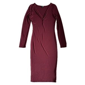 Fashion Nova Ribbed Bodycon Maxi Dress V Neck Burgundy Size Medium